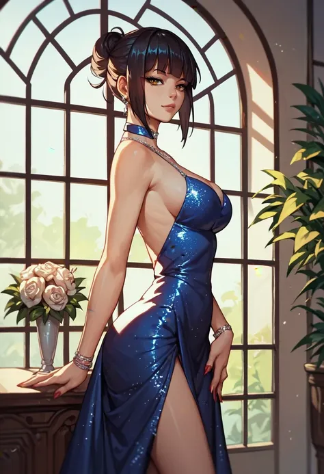 Score_9, score_8_up, score_7_up, score_6_up, score_5_up, score_4_up, source_anime,  solo, 1girl, 30-years-old, nishizumi shiho, evening dress