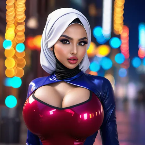 (best quality,4k,highres,masterpiece:1.2),ultra-detailed,realistic:1.37,a super heroine,athletic,cute face,hijab,beautiful detailed eyes,beautiful detailed lips,extremely detailed eyes and face,long eyelashe,malaysian:1.1 (age 28),crow themed costume and g...