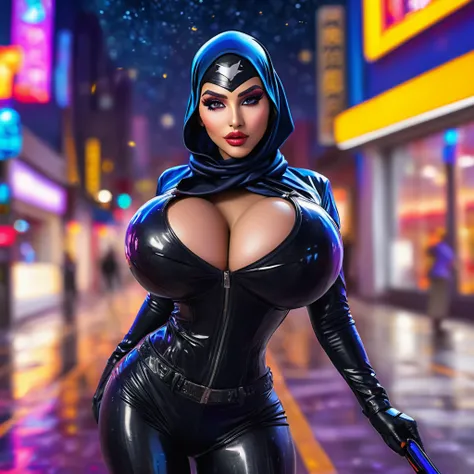 (best quality,4k,highres,masterpiece:1.2),ultra-detailed,realistic:1.37,a super heroine,athletic,cute face, crow themed makeup, hijab,beautiful detailed eyes,beautiful detailed lips,extremely detailed eyes and face,long eyelashe,malaysian:1.1 (age 28),crow...