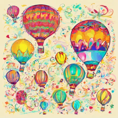 Drawing abstract paintings.,Bright colored balloons、The composition of beauty，simple style, Soft and warm to the touch、The main colours in the work are soft pastels..、If you look at this photo, you、Interaction of color and texture、Immerse yourself in the w...