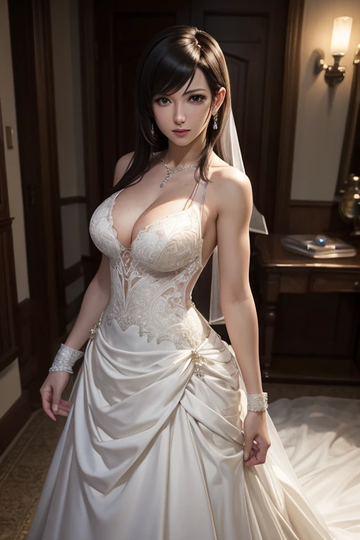 Tifa Lockhart , wedding dress, POV, marrying viewer, standing,,