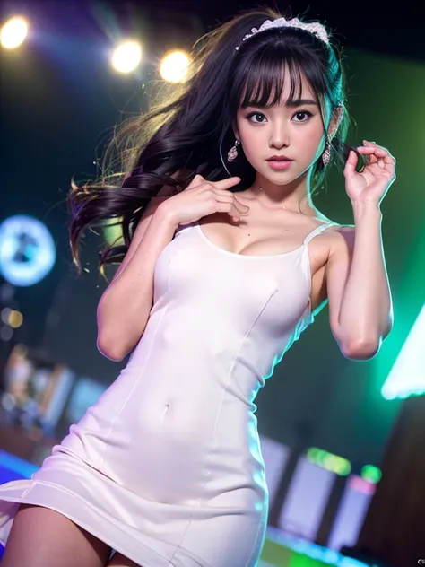 (8K, RAW Photos, Best Quality, High resolution: 1.1), (Surreal: 1.4), (Realistic, Realistic: 1.3), Soft light, girl, Realistic face, Realistic body, Realistic skin, Absurd, masutepiece, (Cute: 1.8), Cute, Solo, (conservative dress: 1.2), Detailed black eye...