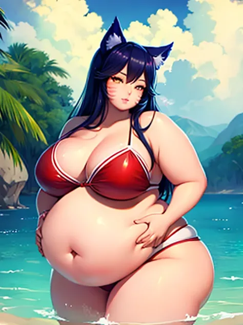 Ahri, bikini, bbw, Big Fat bloated belly, obese