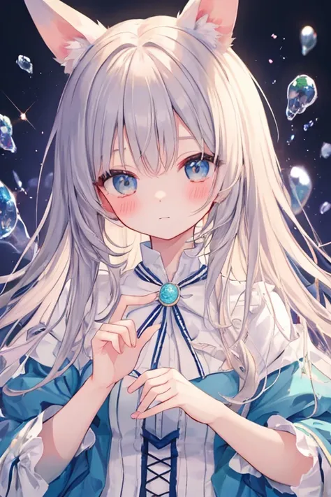 beautiful illustrations, highest quality, pretty girl,beautiful girl、clear face、 half girl、pastel colour 、blush、perfect hands、five fingers、fantasy、fantasy、alice in wonderland