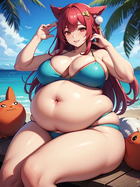 Ahri, bikini, bbw, Big Fat bloated belly, obese