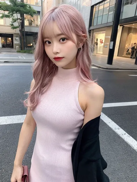 Pink hair girl 20 years old F cup sagging Meguro one piece high neck