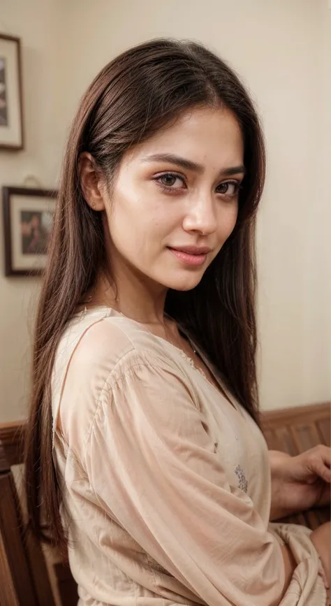 south asian facial features. girl. Should look very beautiful. pretty. Highly detailed and hyper realistic. The skin texture should be highly detailed and extremely accurate. thick black hair and brown eyes. Face must be accurate. Highly detailed face and ...