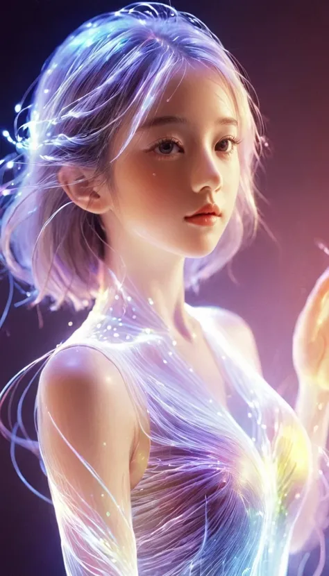 bailing_particles,bailing_lines,Lines of light,Particles of Light,A girl made of particles,The density of lines at the finger part is high,(white hair:0.3),