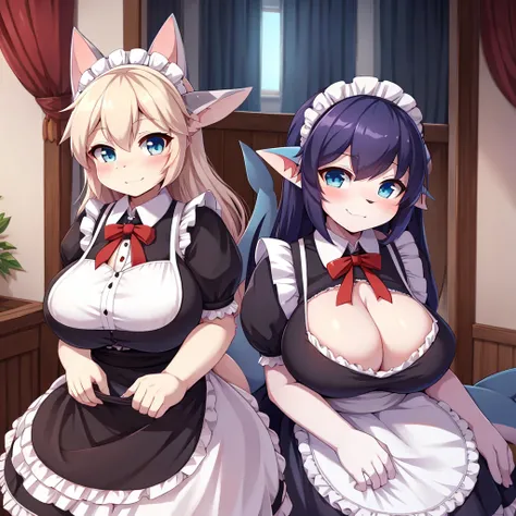 shark girl,furry,Cute Moe,big breasts,Good quality,Good resolution,Wear a maid dress.