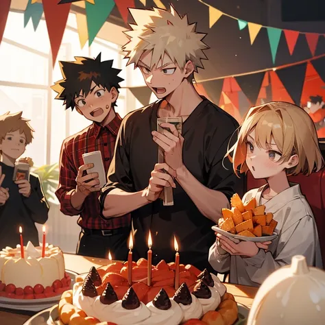 Bakugo celebrating his birthday with his friends.