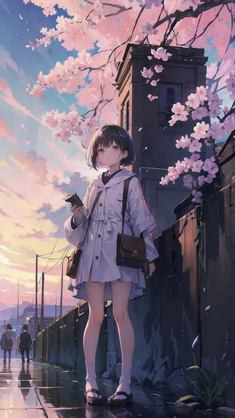 見上げるgirl シーン 1: Shadow of cherry blossoms at dusk A girl standing quietly with the sky behind her, Blue colored. 彼女の目の前にそびえ立つのはバベルのtowerと呼ばれる巨大なcherry blossomsだ. shape, Like piercing the clouds, It&#39;nice&#39;Getting to the sky. girl&#39;視線はcherry blosso...