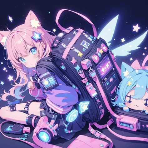 Star Fairy、cyber punk、simple background、kawaiitech、Star-shaped backpack、