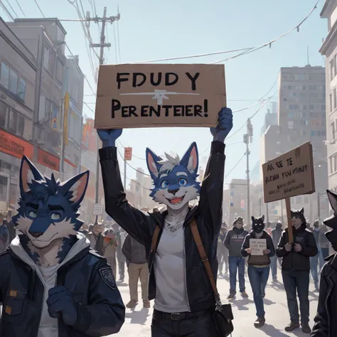 Furries protesting and holding up a sign saying support gay interest