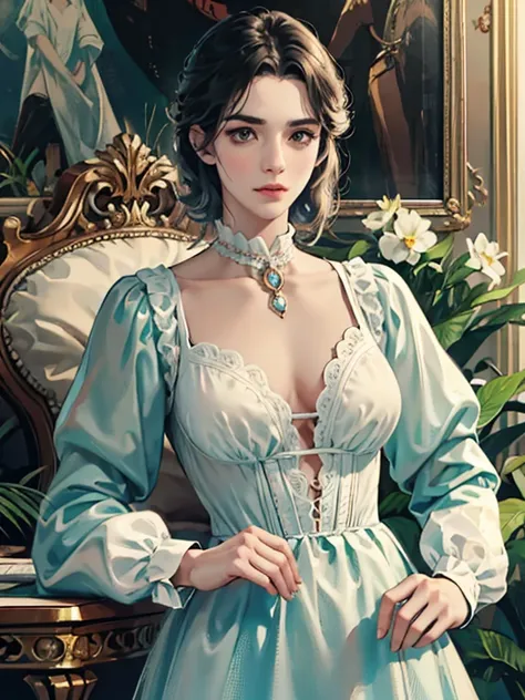 ultra-detalhado、maximum quality、high resolution、obra-prima、sharp focus、3/5 tiros、arte oficial、arte misteriosa、magical atmosphere、romantismo、Literary fashion、Victorian accessories、Intricate hardware decoration、trajes de renda、Profundidade Emocional、Atmosfer...