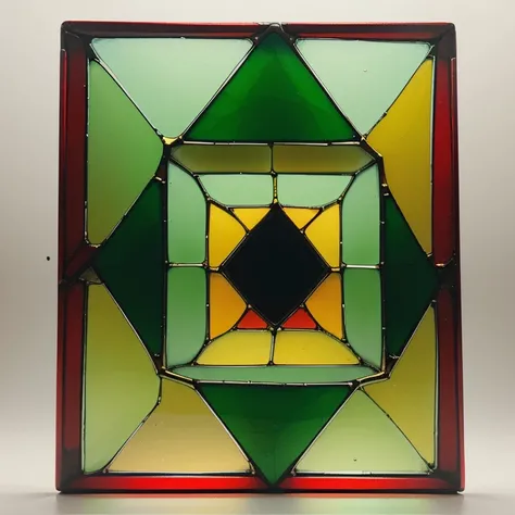 draw me a stain glass with at least 10 Parallelogram of the same kind must be of the same color (Example: rectangle is red, rhombus is green and square is yellow. Make it minimal and simple