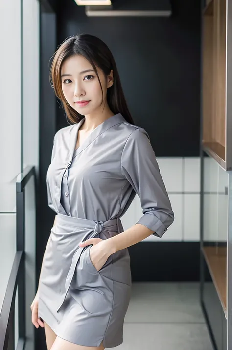 Japanese beauty、A slip is visible from under her office uniform., Not wearing a skirt, business clothes,  woman wearing office dress, Work clothes, Work clothes, catalog photo, from me, Detailed image, business clothes装, Portrait Center, grey, Slip is visi...