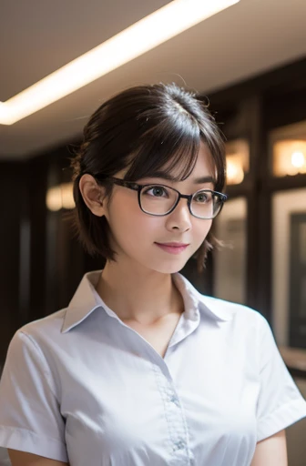 (best quality,8K,highres,masterpiece:1.2),ultra-detailed,realistic:1.37,portraits,Japanese language,1 female,30 years old,155cm tall,pure atmosphere,clean atmosphere,soft atmosphere,gentle atmosphere,sociable person,working in a company,corporate uniform,s...