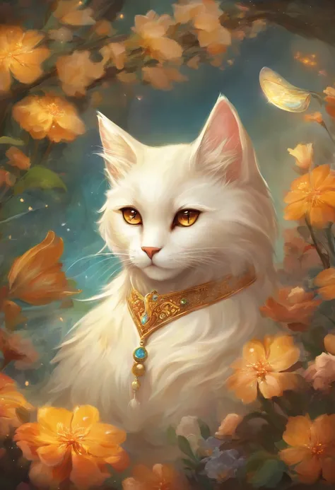 Cream cat, short hair, amber eyes, flowers, Arabian Nights