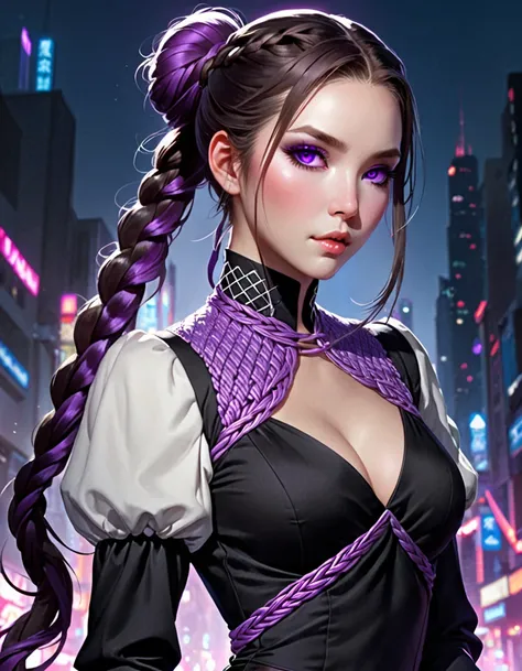 MEI MEI, LONG HAIR, VERY LONG HAIR, BRAID, (HAIR OVER ONE EYE:1.5), BRAIDED PONYTAIL, ONE EYE COVERED, BRAIDED BANGS, (PURPLE EYES:1.1),LONG SLEEVES, DRESS, PUFFY SLEEVES, BLACK DRESS, JULIET SLEEVES, TURTLENECK DRESS,ar -- 9:16designed digital art, trendi...