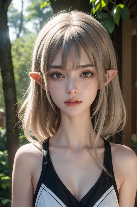 the elf kid,girl,
(silver hair),hides her nipples and vagina with her hands,white sox, eyes with large brown irises, blunt bangs,small mouth, fresh lips,nose blush,pink cheek,embarrassing,in ancient forest
,(perfect anatomy),beautiful lighting, volumetric ...