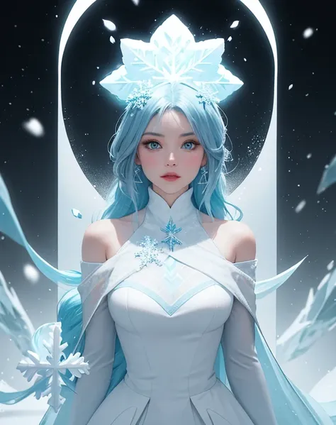 Calculated composition of the painting、Arctic Frost Ranger: A suit featuring icy blue and frosty white hues, accented with snowflake patterns and frost crystals. This Ranger commands the power of ice and cold, with abilities such as creating blizzards, for...