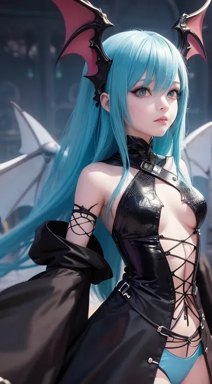 a close up of a person with blue hair, wing bat, an anime drawing, inspired by rossdraws, digital art, render of a cute 3d anime girl, yandere, blue face unreal engine, red and cyan, rem rezero, detailed realistic expressions, slide show, blue scales cover...