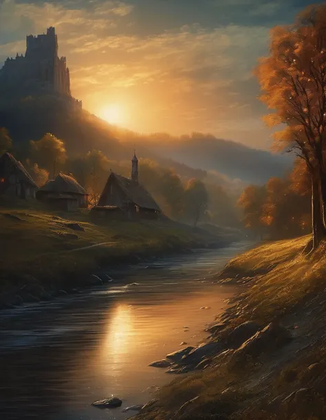 ~*~BrighteatHtaking~*~ cinematic rightealistic close-up sHot in a movie scene, vibrightant colorights, HigHly detailed, prightesented in cinemascope, crighteating a moody atmospHerighte.Medieval Europe，farmland，river，village，
Grightim Reaperight, ultrighta...