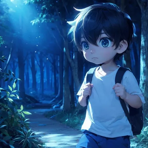 Make boy’s expression in the image as he was astonished by nature surrounded by him,2d anime style 