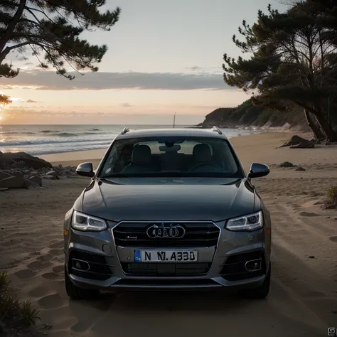 um close de um audi suv preto estacionado em uma praia, vehicle photography, fotografia automotiva, editado, fotografia comercia...