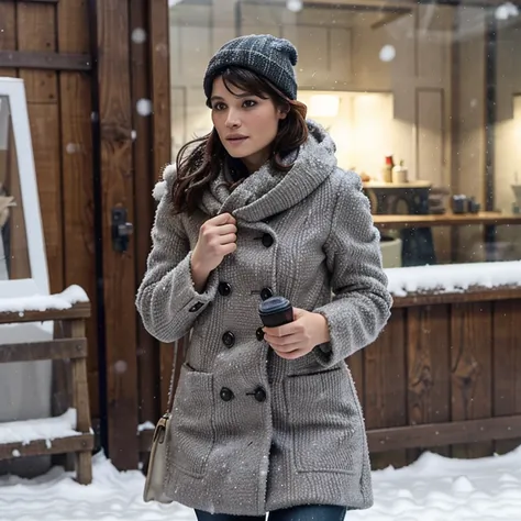 Gemma Arterton in snowy weather dressed in winter clothes