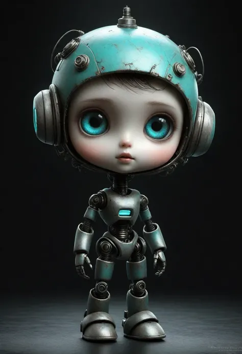 full length view. little funny robot, porcelain face and head, big turquoise eyes, perfect eyes in the best quality. perfect bod...