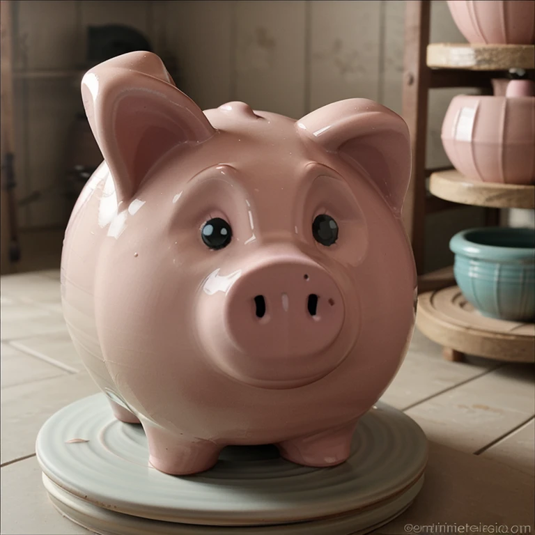 Piggy bank in the center of a pottery wheel