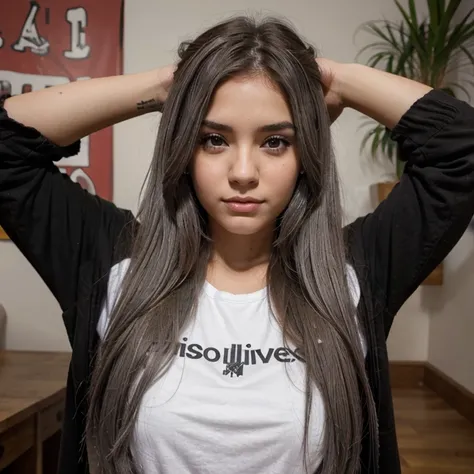 Chica joven de cabello gris y ojos negros delgada