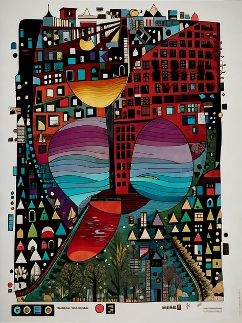 (AUTOSTEREOGRAM) , MASTERPIECE, ink painting by 
(HUNDERTWASSER:0.6|MIRO:0.3|MUCHA:0.1)
, (AUTOSTEREOGRAM) , (city female), city scape that resamples a face made of buildings and building parts, Trees and buildings in the background，Sonnenuntergang in the ...