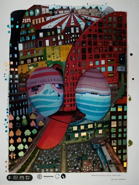 (AUTOSTEREOGRAM) , MASTERPIECE, ink painting by 
(HUNDERTWASSER:0.6|MIRO:0.3|MUCHA:0.1)
, (AUTOSTEREOGRAM) , (city female), city scape that resamples a face made of buildings and building parts, Trees and buildings in the background，Sonnenuntergang in the ...