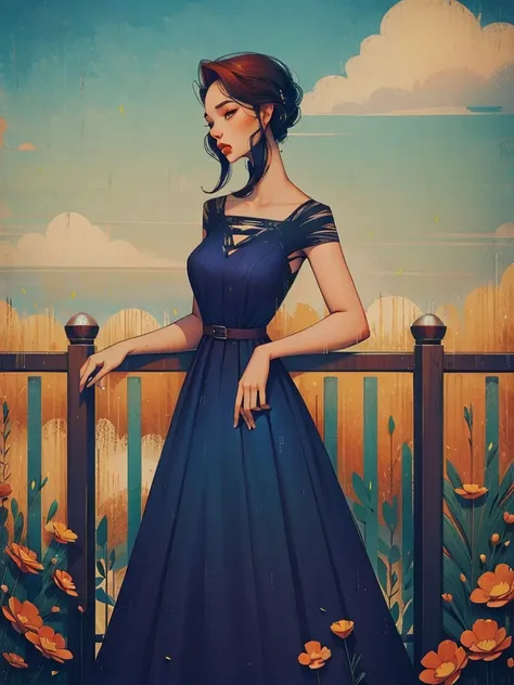 woman, fence florish dress