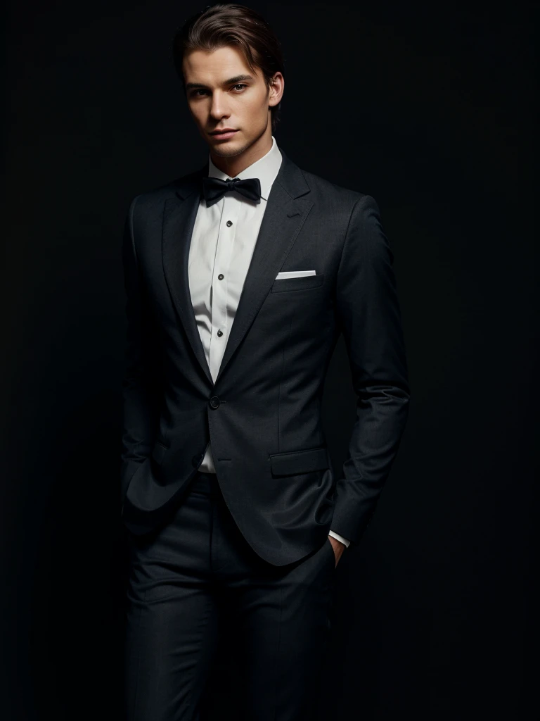 elegant man wearing slim clothes,portrait, dark background