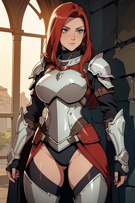 uma mulher em armadura, Rainha ruiva em armadura vermelha pesada, female redhead templar, Retrato do Paladino Feminino, armadura vermelha, da armadura, retrato cavaleiro feminino, gorgeous female paladin, epic RPG portrait, feminino, arte estilo fada shepa...