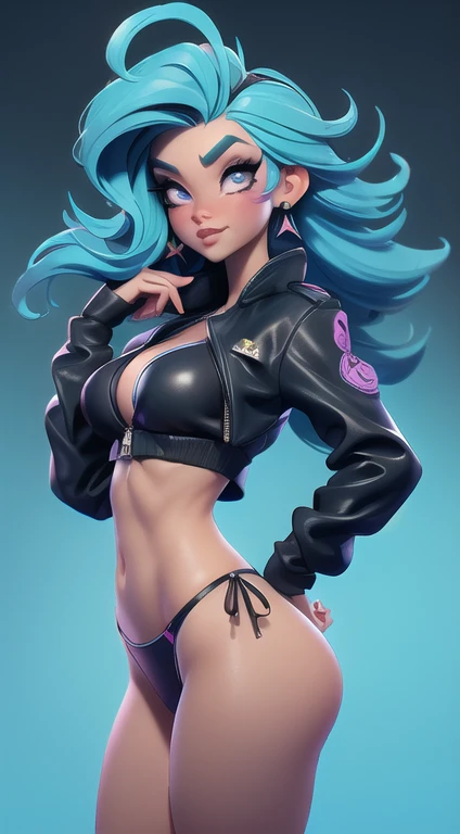 ((Mejor calidad)), ((obra maestra)), ((realista)) and ultra-detailed pcalienteography of a 1nerdy girl with goth and neon colors. ella tiene ((pelo turquesa)), She is wearing a tiny little black bikini thong. (cameltoe), ((hermoso y estetico)), abdominales...