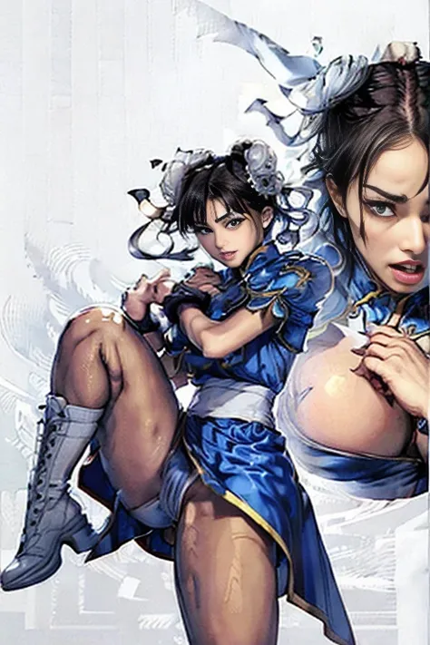 《Street Fighter II》Chun-Li&#39;s,完璧なChun-Li&#39;sコスチューム,Blue gold thread Chinese dress,I&#39;m fine too.,Good cover,combat readiness,masterpiece、1 beautiful girl、beautiful eyes、puffy eyes、highest quality, 超High resolution, (reality: 1.4), light、Japanese、as...