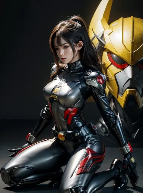 1 girl、big breasts、slim、perfect proportions、rough skin, Super detailed, advanced details, high quality, 最high quality, High resolution, 1080p, hard disk, gorgeous beauty,(kamenrider555),(female rider),body suit,combat uniform,transformation belt,battle mod...