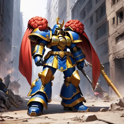 In Warhammer 40k, a Space marine legion is themed after Sailor Moon, show space marines in the thick of battle with her color scheme