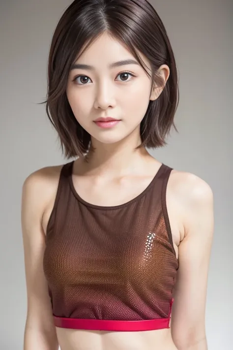 beautiful japanese woman、1 person,Very pretty and slim、outstanding style 、((8K image、super high quality))、Very delicate face, skin and hair、short hair、straggling hair,(((((((gradient hair、brown hair))))))),Very cute Japanese face、Eyes and nose are clearly ...