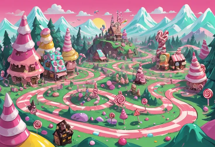 illustrate hand drawn, showcase of candy land aesthetics, candy land, sinister extreme metal frontierer art style reference glitch, overwhelming glitches, glitching, glitch art, glitch art style, Vanellope von Schweetz, sugar rush racer, racer kart at max ...