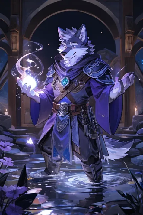 Furry, male, wolf, wizard, casting water magic