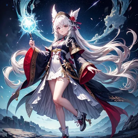 ((masterpiece, highest quality)), detailed face, very well-groomed face,full body esbian, Full of details, Multiple poses and expressions, very detailed, depth, many partagic Taoist,Holds a crystal wand,fantasy style,Very beautiful and mysterious,fantasy,r...