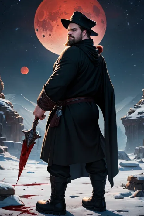 David Harbour, very detailed image, master piece, epic composition, perfect fingers, perfect hands, handsome, snow, right anatomy, chubby, 4k, perfect feets, perfect legs, (very short messy hair), ancient desert, ancient desert clothes tunic beduin, ((big ...