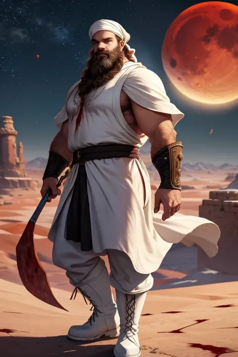 David Harbour, very detailed image, master piece, epic composition, perfect fingers, perfect hands, handsome, snow, right anatomy, chubby, 4k, perfect feets, perfect legs, (very short messy hair), ancient red desert, ancient desert clothes tunic beduin, ((...