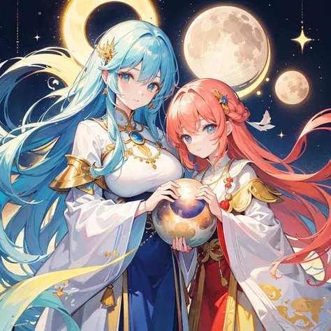 Family photo of the bright father Sun, the calm and mysterious mother Moon, and their beautiful daughter who resembles Earth.