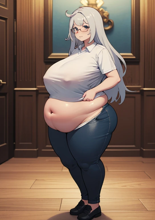 (masterpiece, best quality, highly detailed), 1girls, big belly, huge belly, art by kipteitei, round belly, chubby, curvy, belly grab, enormous belly, fat belly, thicc, bigger belly, really big belly, jiggly belly, shirt covering belly, belly cover by shir...